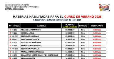 MATERIAS HABILITADAS PARA EL CURSO DE VERANO ECONOMÍA 2025