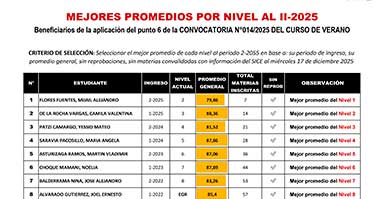 MEJORES PROMEDIOS POR NIVEL AL II-2025