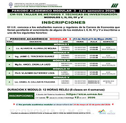 📍 INSCRIPCIÓN AL PERIODO ACADÉMICO MODULAR 3 - 1er semestre 2026 (a desarrollarse del 13 de Abril al 9 de Mayo 2026)