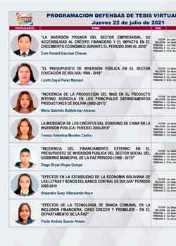 👨‍💼👩‍💼 DEFENSA DE TESIS DE GRADO VIRTUAL (JUEVES 22 DE JULIO CORRESPONDIENTE A LA 1RA FECHA)