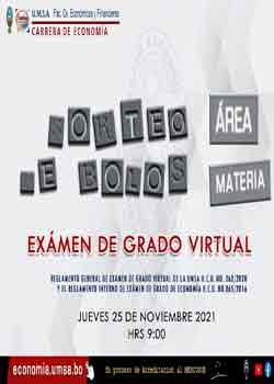 SORTEO SEMIPRESENCIAL DE ÁREA Y MATERIA 2021 PARA EXAMEN DE GRADO