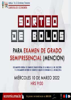 📍 SORTEO DE BOLOS SEMIPRESENCIAL PARA EXAMEN DE GRADO (MENCIÓN) JUEVES 10 DE MARZO DE 2022 HRS 9:00