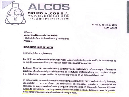 📌 SOLICITUDES DE POSTULANTES A PRÁCTICAS PRE-PROFESIONALES PARA GRUPO ALCOS S.A.