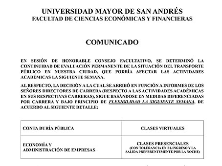 📌 COMUNICADO - MODALIDAD DE LAS ACTIVIDADES ACADÉMICAS EN LA FACULTAD DE CIENCIAS ECONÓMICAS Y FINANCIERAS
