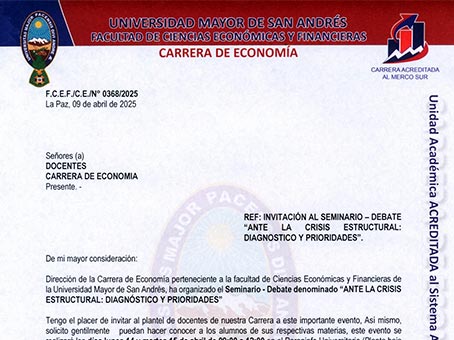 INVITACIÓN AL SEMINARIO - DEBATE "ANTE LA CRISIS ESTRUCTURAL: DIAGNOSTICO Y PRIORIDADES"