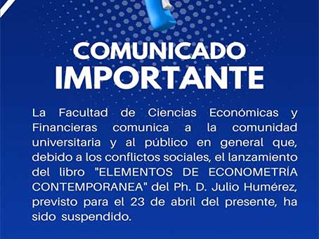 COMUNICADO: Reprogramación del evento de lanzamiento del libro