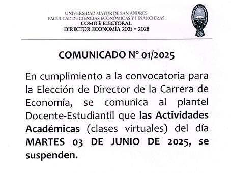 COMITE ELECTORAL - COMUNICADO N°01/2025 - Supención de actividades académicas virtuales 📆 MARTES 3 DE JUNIO