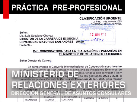CONVOCATORIA PARA LA REALIZACIÓN DE PASANTÍAS EN EL MINISTERIO DE RELACIONES EXTERIORES (DIRECCIÓN GENERAL DE ASUNTOS CONSULARES)
