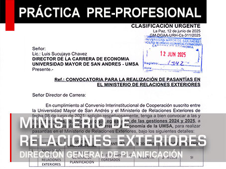 CONVOCATORIA PARA LA REALIZACIÓN DE PASANTÍAS EN EL MINISTERIO DE RELACIONES EXTERIORES (DIRECCIÓN GENERAL DE PLANIFICACIÓN)