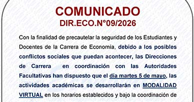 📢 COMUNICADO DIR.ECO.N°09/2026 LAS ACTIVIDADES ACADÉMICAS SE DESARROLLARÁN DE MANERA VIRTUAL 📆 MARTES 5 DE MAYO 2026