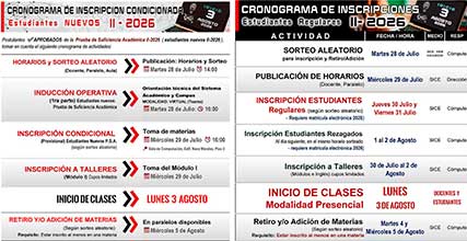CRONOGRAMA DE INSCRIPCIONES PARA EL 2DO SEMESTRE 2026