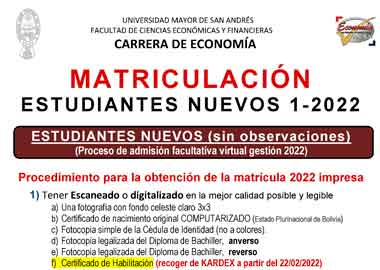 MATRICULACIÓN ESTUDIANTES NUEVOS 1-2022