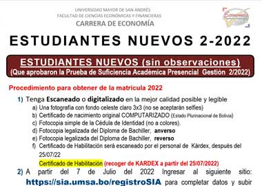 MATRICULACIÓN ESTUDIANTES NUEVOS 2-2022