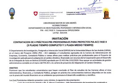 📌CONTRATACION DE 4 PRÁCTICAS PRE-PROFESIONALES PARA PROYECTOS PIA-ACC FASE II