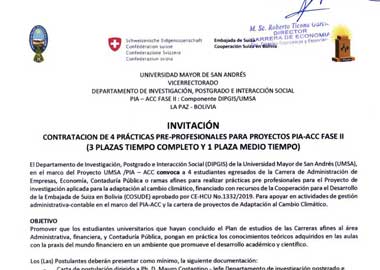📌CONTRATACION DE 4 PRÁCTICAS PRE-PROFESIONALES PARA PROYECTOS PIA-ACC FASE II