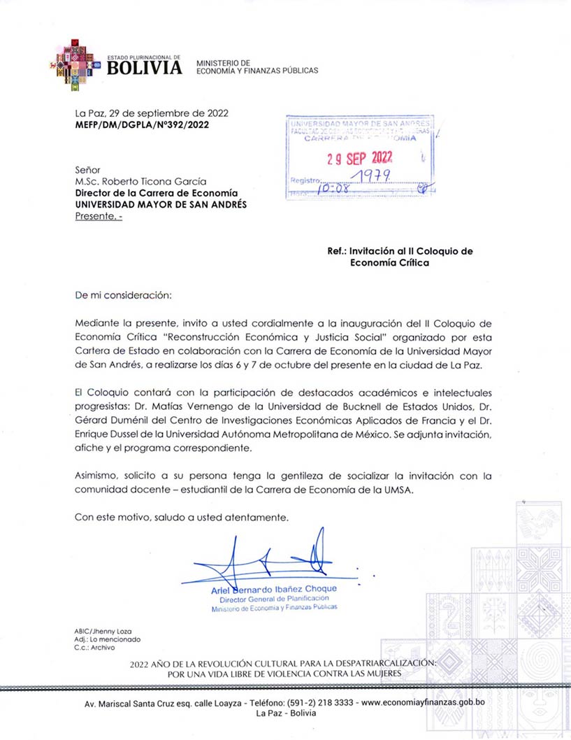 INVITACIÓN AL II COLOQUIO DE ECONOMÍA CRÍTICA - CARRERA ECONOMÍA -  Universidad Mayor de San Andrés