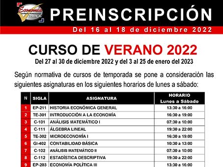 PREINSCRIPCIÓN CURSO DE VERANO VIRTUAL 2022 Del 16 al 18 de diciembre 2022