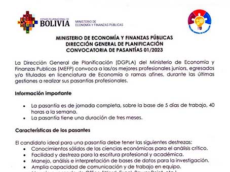 CONVOCATORIA DE PASANTÍAS 01/2023