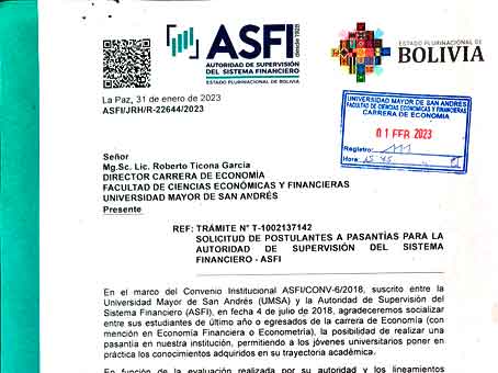 SOLICITUD DE POSTULANTES A PASANTÍAS PARA LA AUTORIDAD DE SUPERVISIÓN DEL SISTEMA FINANCIERO – ASFI