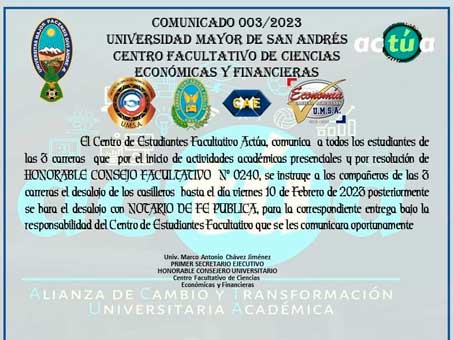 📌COMUNICADO DEL CENTRO DE ESTUDIANTES FACULTATIVO ACTÚA