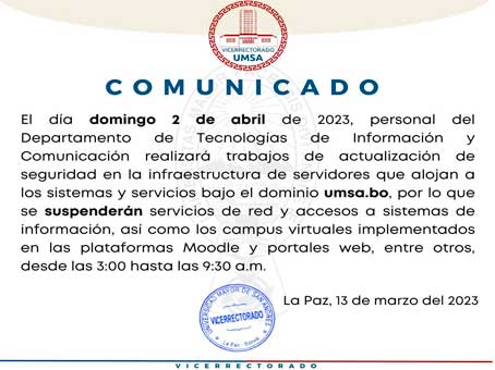 Suspención de acceso a servicios de pagina web, campus virtual, sistema académico