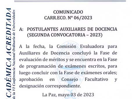 COMUNICADO CARR.ECO.Nro 06/2023