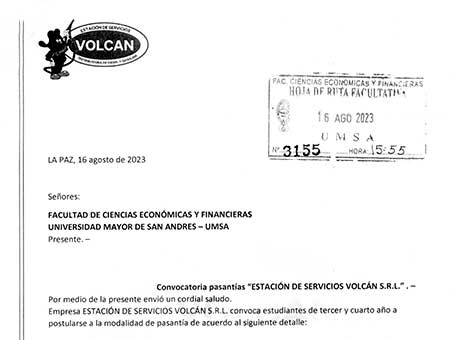 CONVOCATORIA PASANTÍAS - ESTACIÓN DE SERVICIOS VOCÁN S.R.L.