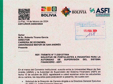 SOLICITUD DE POSTULANTES A PASANTÍAS PARA LA AUTORIDAD DE SUPERVISIÓN DEL SISTEMA FINANCIERO – ASFI
